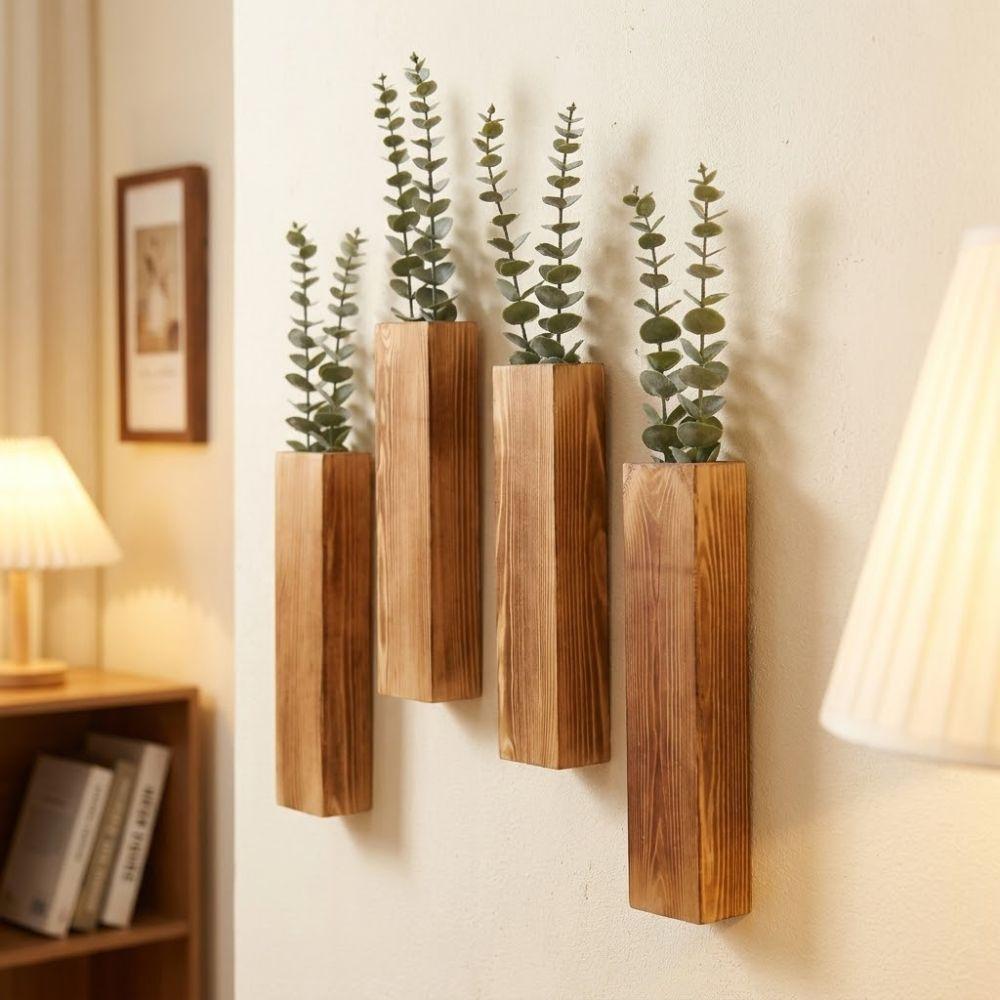 Handmade Wall Plant Vase Wall-mounted Flower Holder Flower Arrangement Wood Wall Planter  Bathroom
