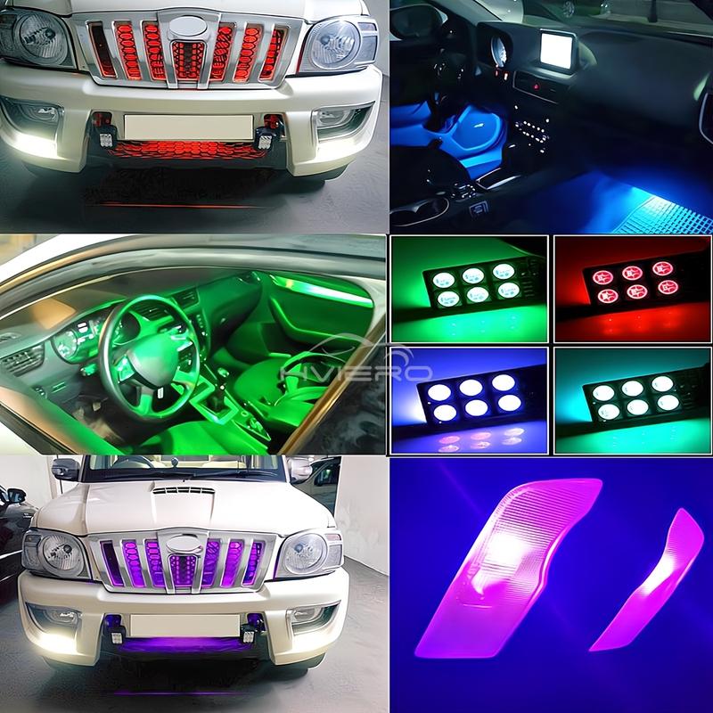 2X Auto Interior Decoration LED T10 W5W Atmosphere Car Light RGB Remote Controller Colorful Reading Door Side Marker Tail Backup