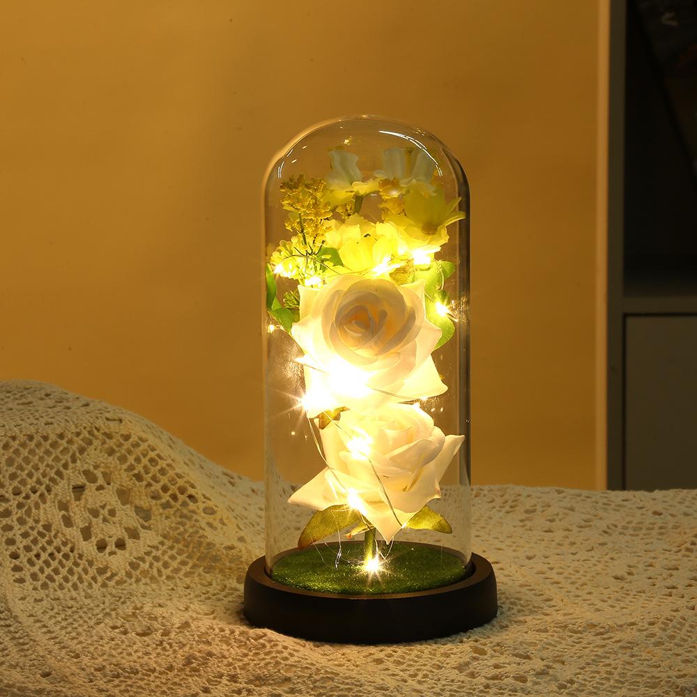 Qixi Festival Valentine's Day gift, immortal flower glass cover, rose gift box, simulated flower gift, home ornament dust cover