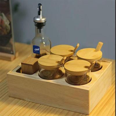 Solid Wood Base Condiment Organizer Set