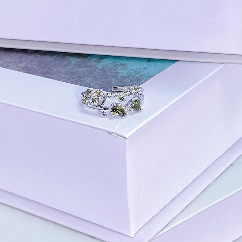 Light Luxury Color Treasure Cool Feeling Green Super Fairy Super Flash Full Diamond Inlaid Zir*****Pening Ring Small Cool Senior Ring Woman