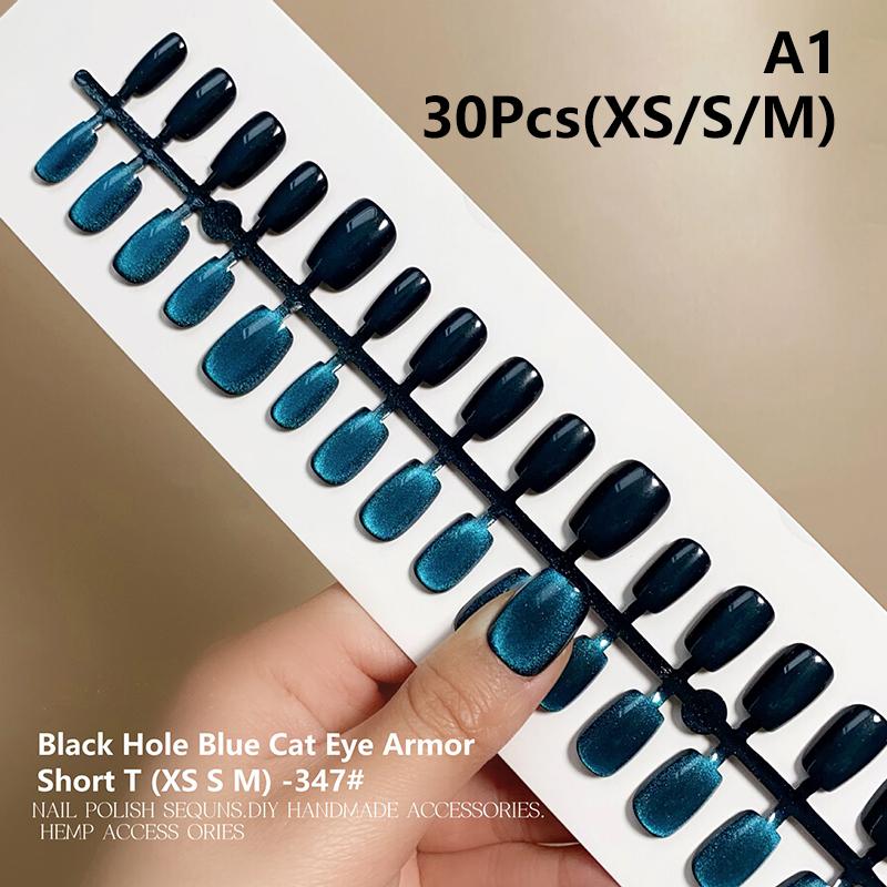 

&30Pcs Cat Magnetic Press On Nail Pretty Fake Nails Detachable Full Nail Tips Wearable Fake Nails Simple Artificial Art Decor