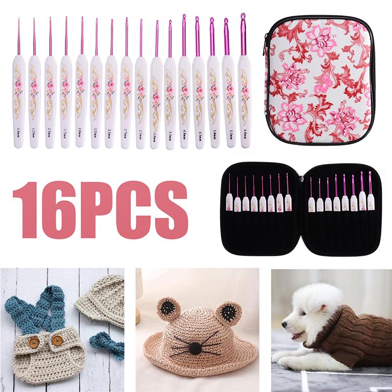 16pcs New Soft Grip Crochet Hook Set Handle Aluminum Knitting Needles 1.0~6.0mm