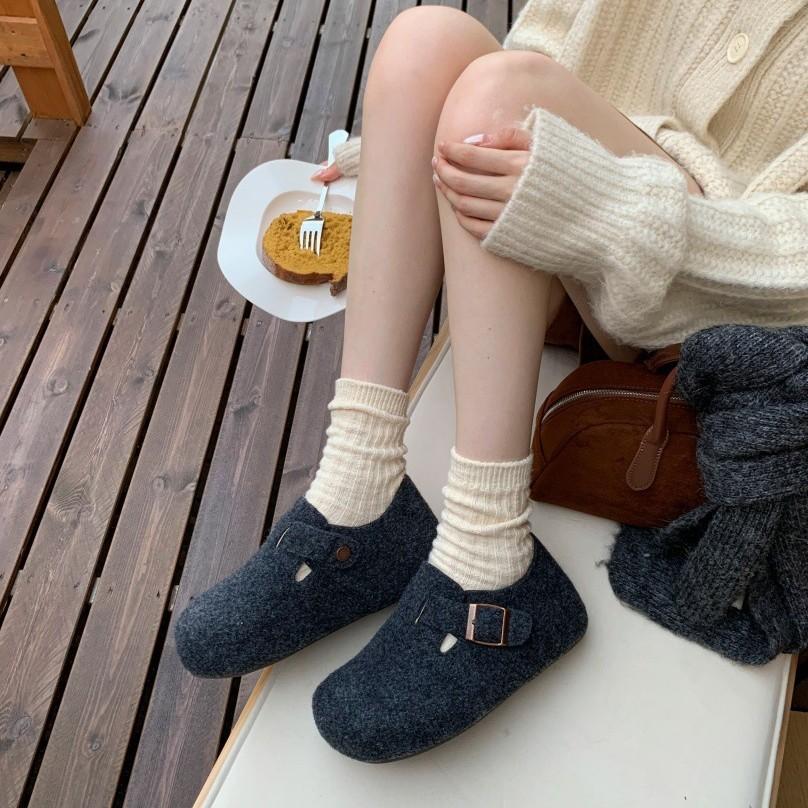 Mori retro woolen platform Boken shoes women's winter new one-pedal velvet cotton shoes fluff