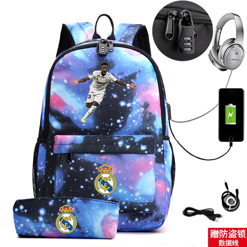 Football Star Surrounding Student Multi-Functional Schoolbag Large Capacity With Lock Backpack Pencil Case Set