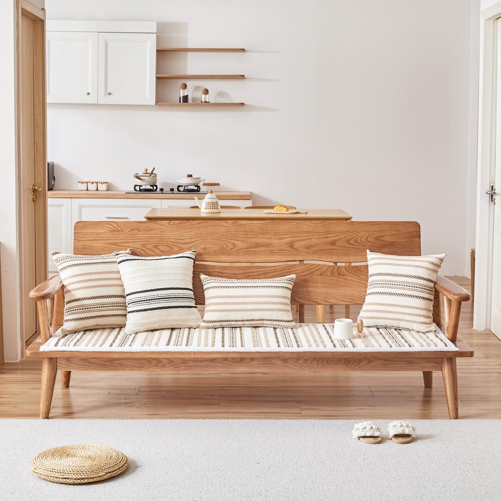 Striped Chenille Plush Sofa Cushion, All-Season Non-Slip Mahogany Solid Wood Seat Cushion, Plush Thickened New Model