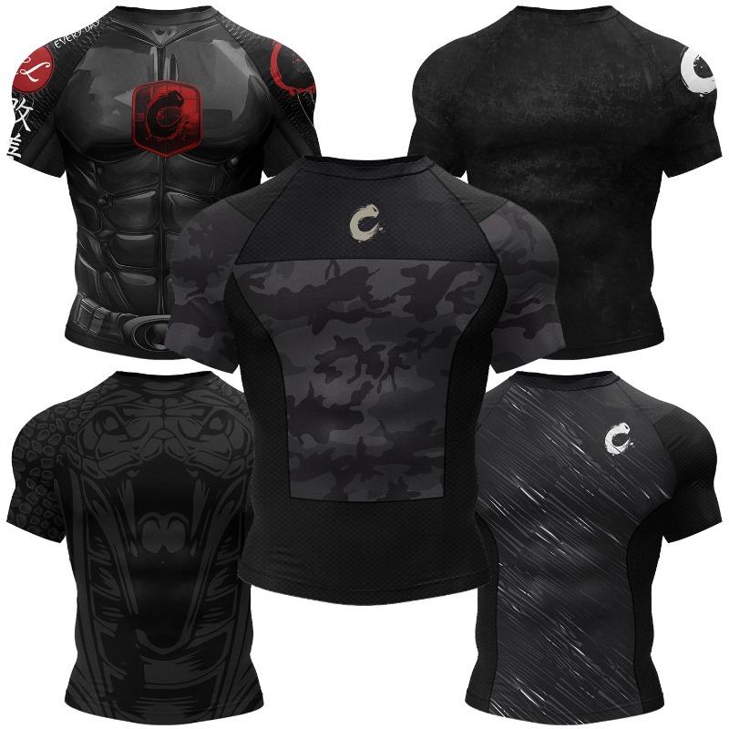 New MMA Kickbox Training Tee No Gi Bjj Top Jiu Jitsu Rashguard Spandex Compression T-Shirt Sublimation Sports Men Short Sleeve