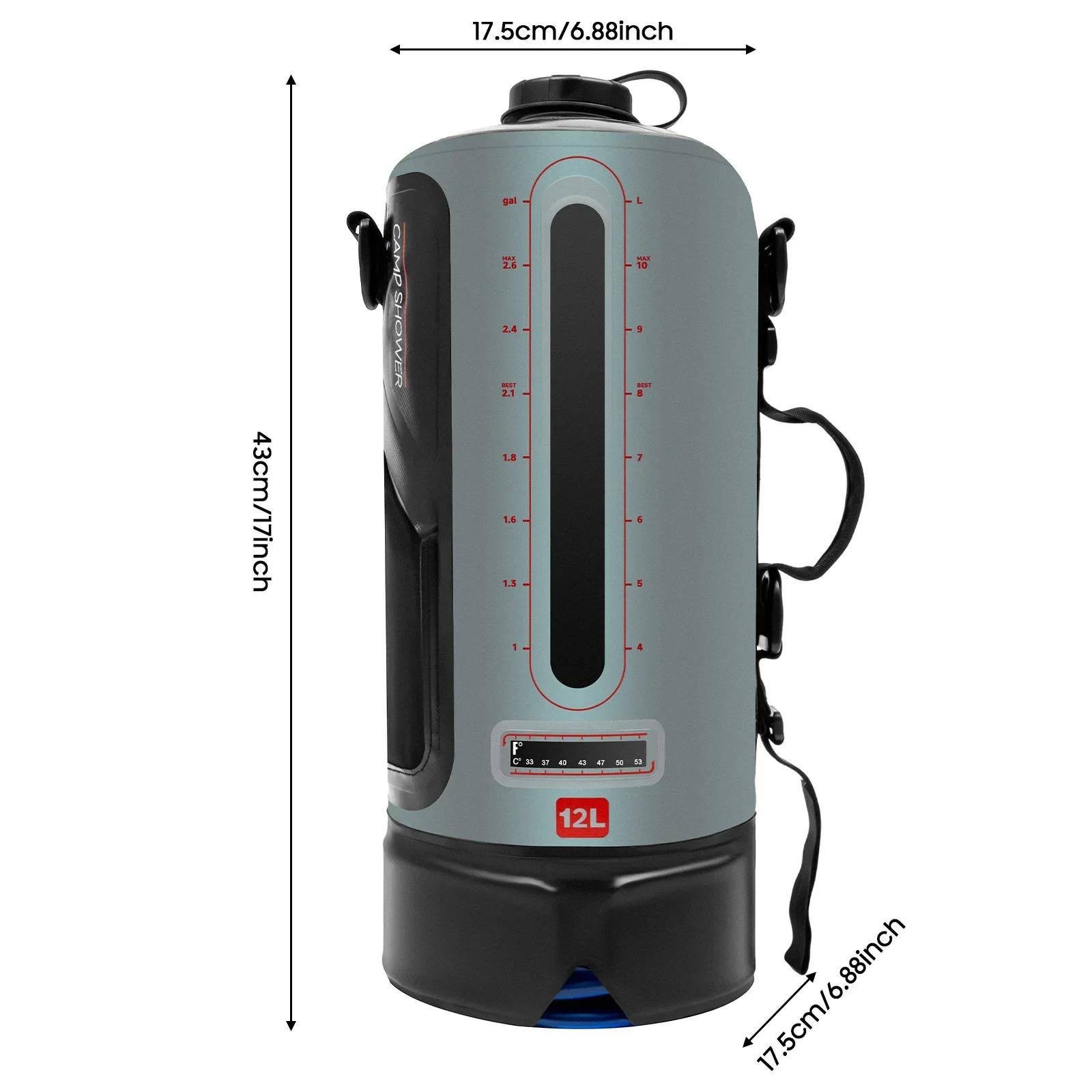 

12 L Portable Camping Shower Bag with Air Pump Detachable Pressure Camp Shower for Trips, Bathing Dog, Washing Fruits чёрный