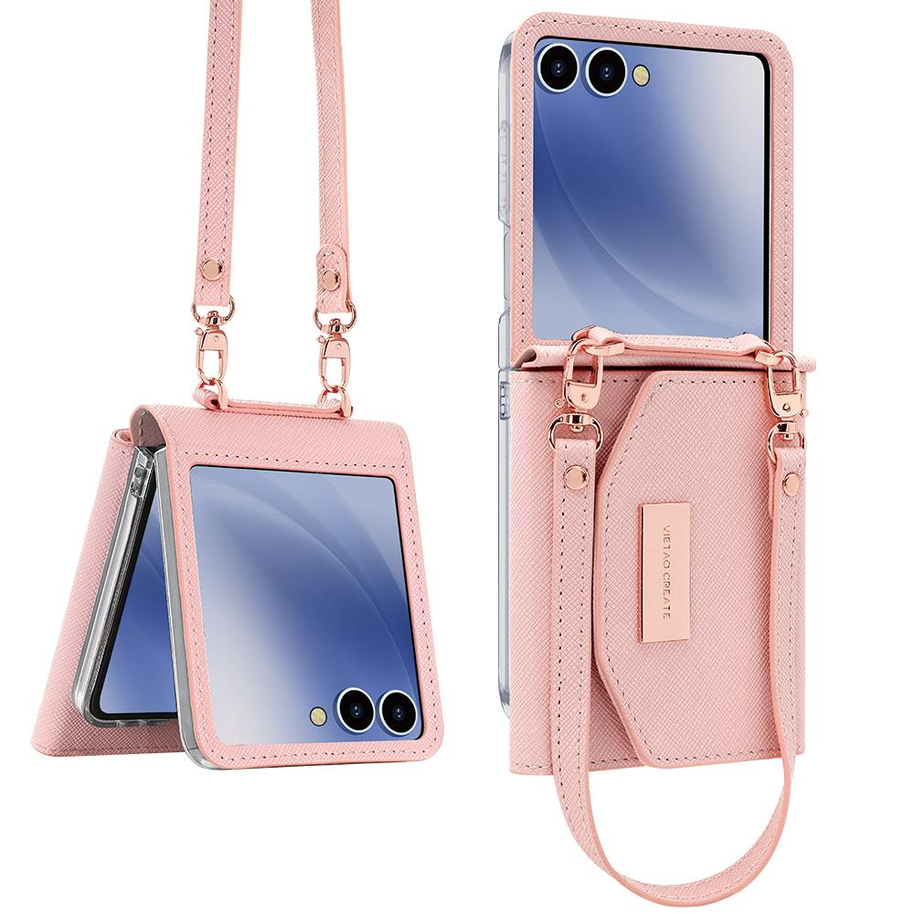 For Samsung Galaxy Z Flip7 5G Wallet Case PU+PC Shockproof Phone Cover with Wrist Strap