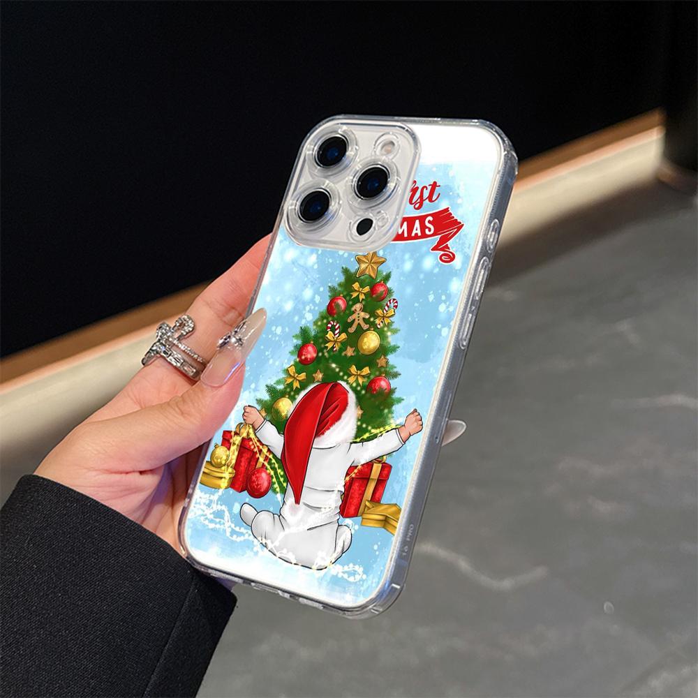 Ae108 Happy New Year Merry Christmas Magsafe Transparent Cases for Samsung S23 S24 Ultra S21 iPhone 16 Pro Max XR Magnetic Wireless Charge Back Cover