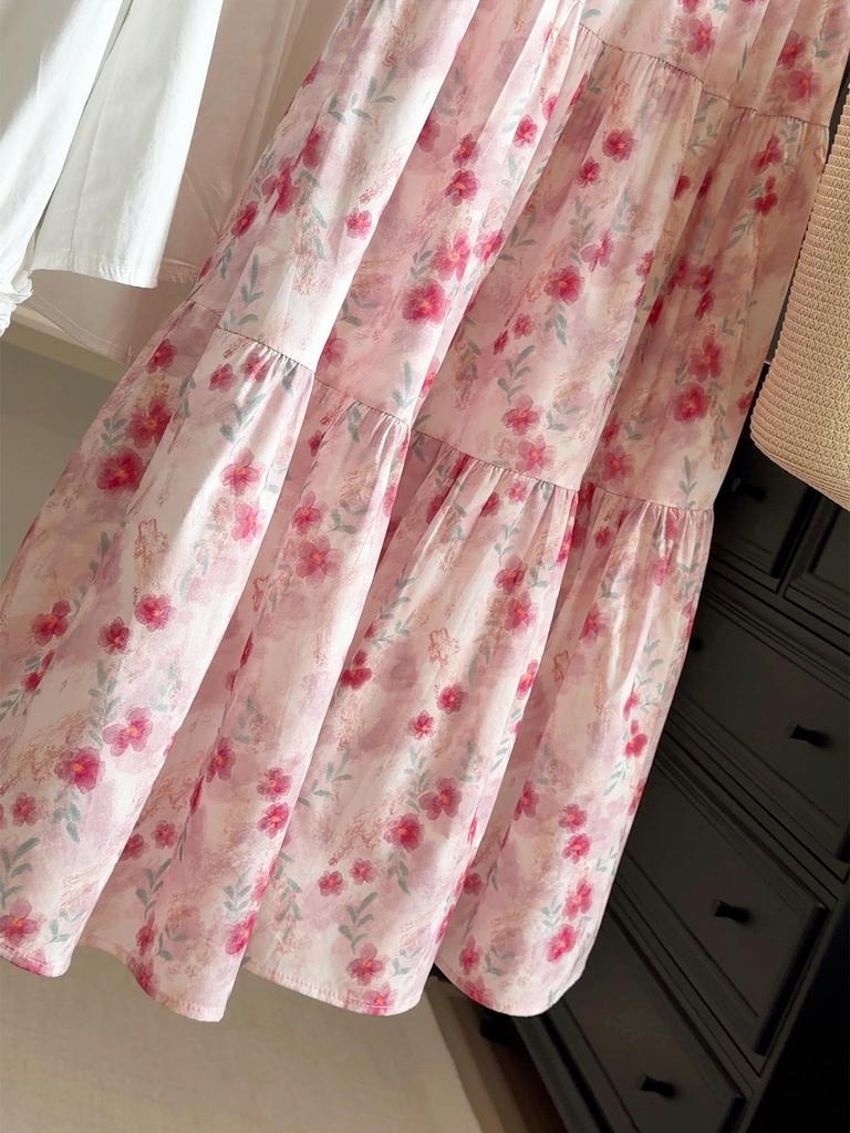 Gonna midi a ruota a vita alta con stampa floreale colorata in stile francese per donna - Slim fit Primavera & Estate