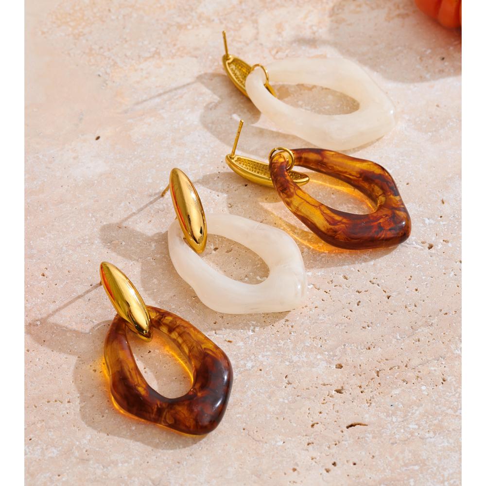 Yhpup Resin Acrylic Geometric Drop Daily Earrings 18K Golden Plated Stainless Steel Attractive Jewelry Amber White