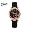 Ladies Watch Butterfly Artificial Leather Strap Quartz Rhinestone Casual Women