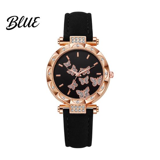 Ladies Watch Butterfly Artificial Leather Strap Quartz Rhinestone Casual Women