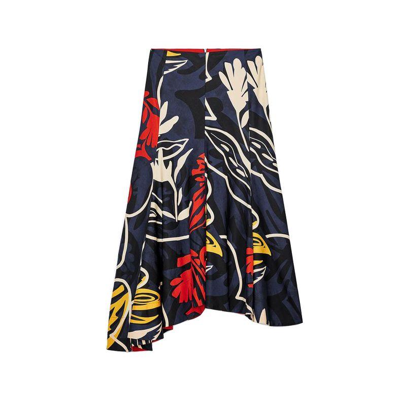 

Summer New Product Women s Clothes Fashion Wind Asymmetric Hem Print Cotton Mid Waist Midi Dress 3042137 SEA BLUE L