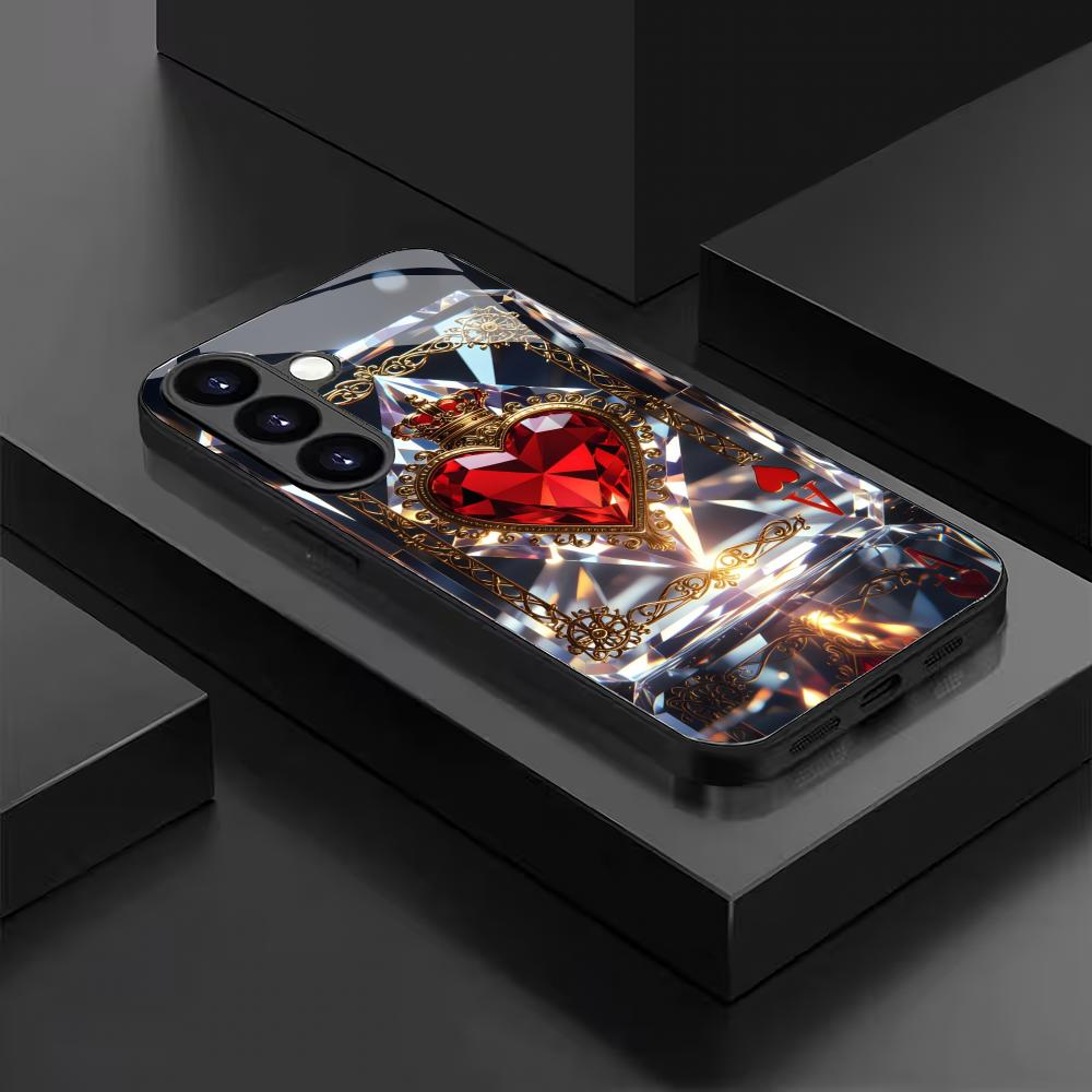 Red heart-shaped tempered glass phone case suitable for Samsung Galaxy S26 S25 S24 S23 S22 S20FE/Ultra/Plus anti drop back cover