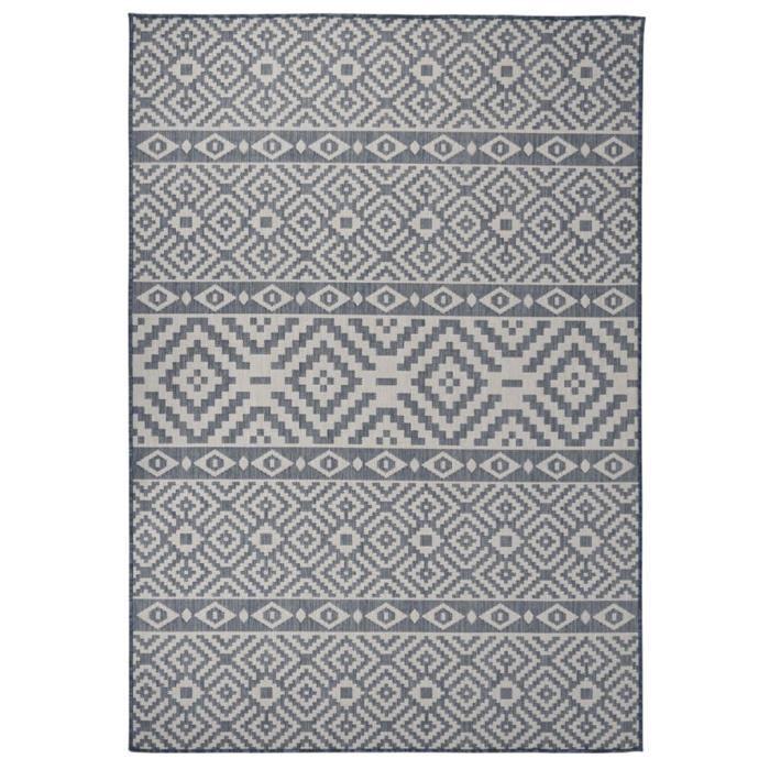VidaXL Tapis à tissage plat d'extérieur 160x230 cm Rayures bleues