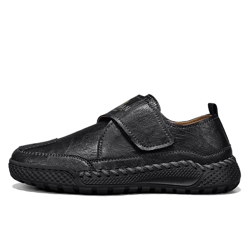 Fashion Fashionable genuine leather men's casual shoe round-toed Velcro walking shoe soft-soled anti-slip and wear-resistant office shoe