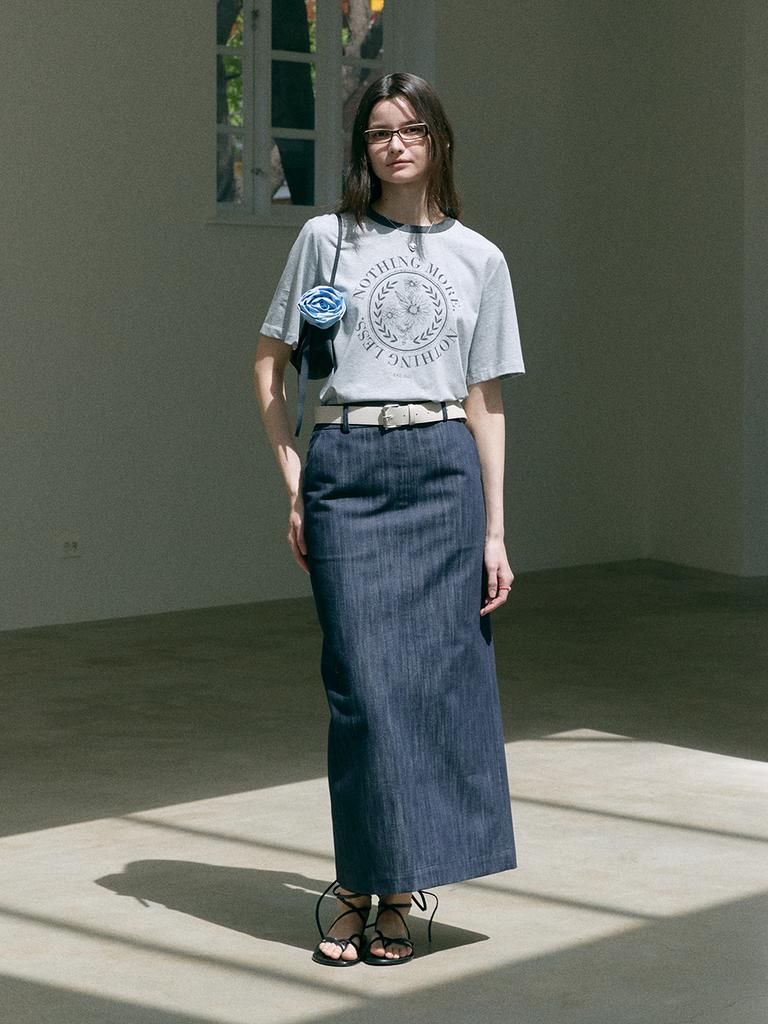 Mouth Back Slit Maxi Skirt (Indigo Denim)