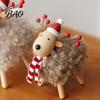 Cute Animal Table Decorations Wooden Christmas Sheep Figurine with Scarf Santa Hat, Plush Fleece Versatile Wood Art Pieces Lamb Tabletop Ornament,