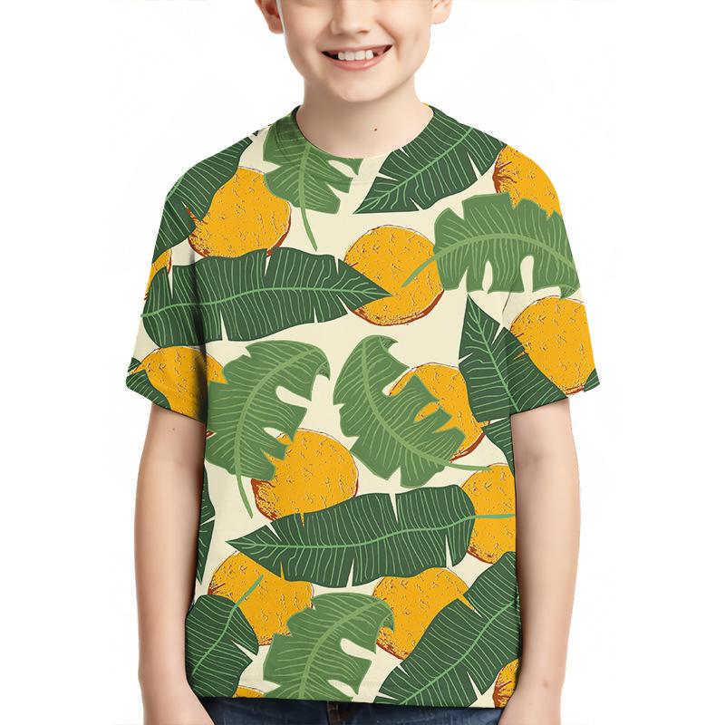 Children's Plant Pattern 3D Digital Printed Boys' Casual and Comfortable Round Neck Short Sleeved T-shirt