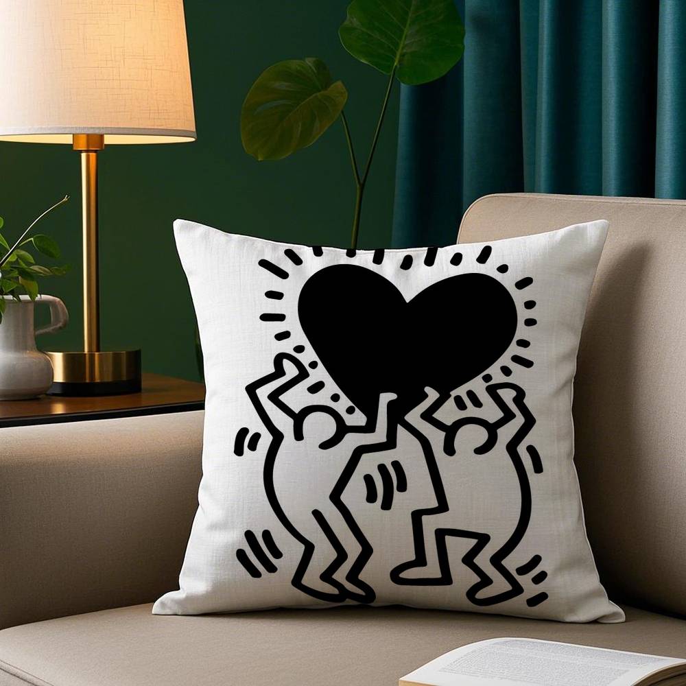 Funny K-Keith H-Harings Art Pillow Case Short Plush Print Cushion Cover Square Throw Pillow Covers Sofa Home Decor