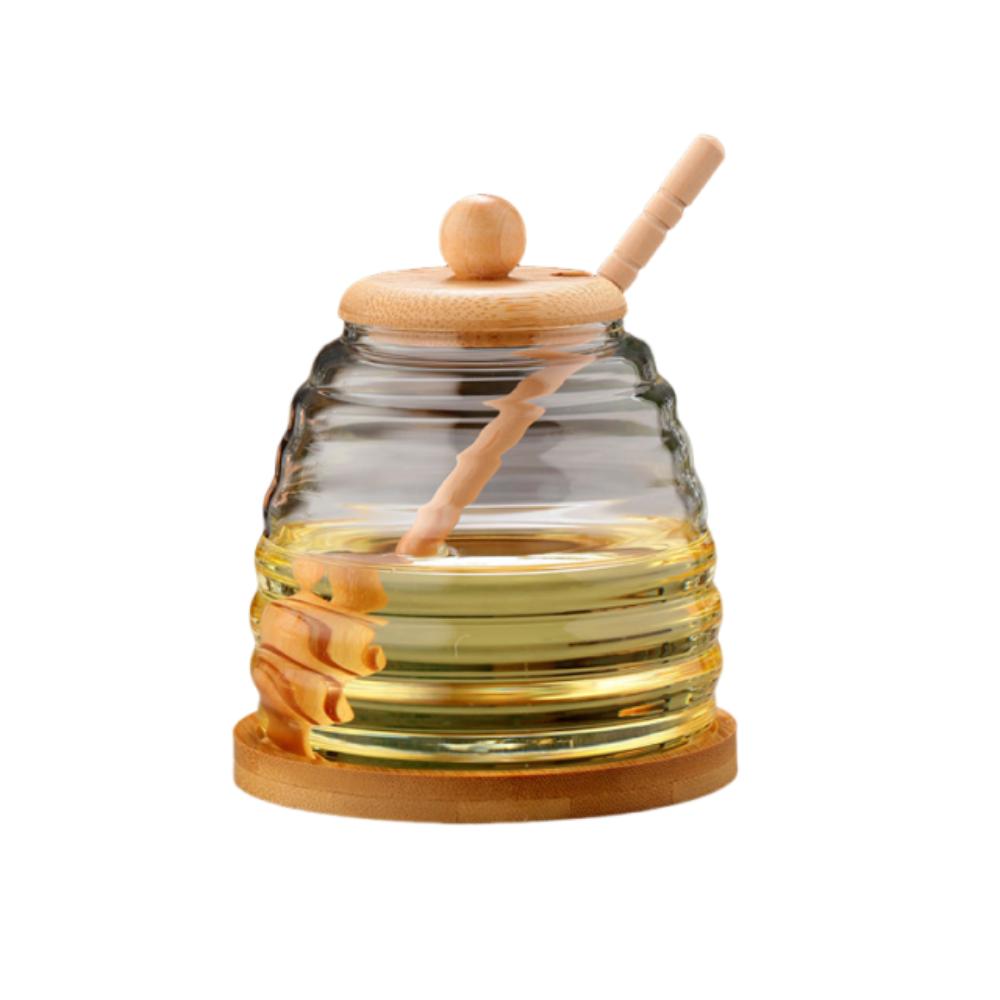

with Dipper and Lid Honey Storage Container Transparent Honey Bottle Honey Jar Wedding Party 500ml