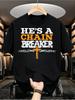 1pc Men'S Graphic T-Shirt He'S a Chain Breaker Religious Cross Print Short Sleeve Crew Neck