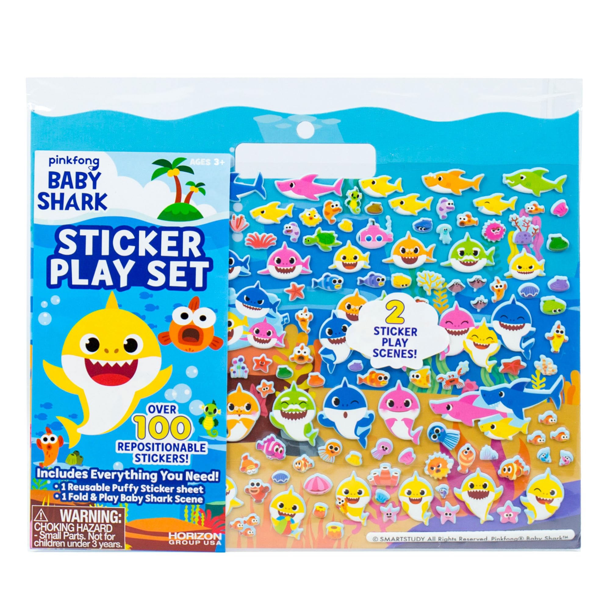 

Horizon Group USA Baby Shark Sticker Reusable Fluffy Stickers 1 Foldable Play Multicolor Playset, 100+ & Scene,