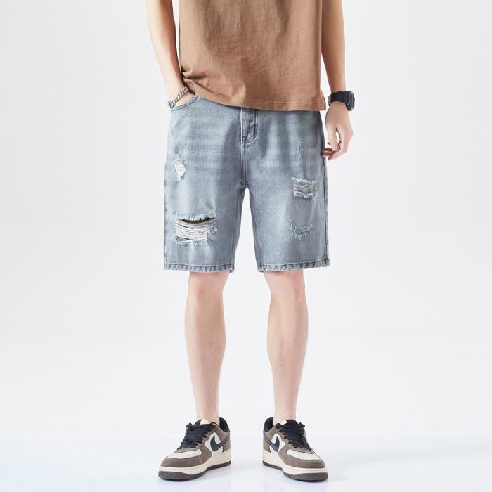 Ripped Denim Shorts Men's Summer Thin Loose Elastic Waist Casual Pants Men's Summer Five-point Pants Men's Summer