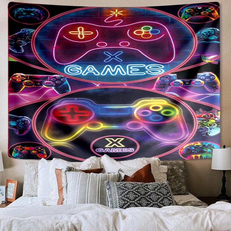 Neon Game Over Art Printed Tapestry, Wall Hanging,Livingroom, Dormitory, Large Wall Decor, Fabric Decor Fan Birthday Gifts