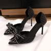 Fashion Elegant Pearl Bowknot Bride Wedding Shoes Woman Sexy Pointed Toe Stiletto High Heels Pumps Women Shiny Crystal Dress Party Shoes