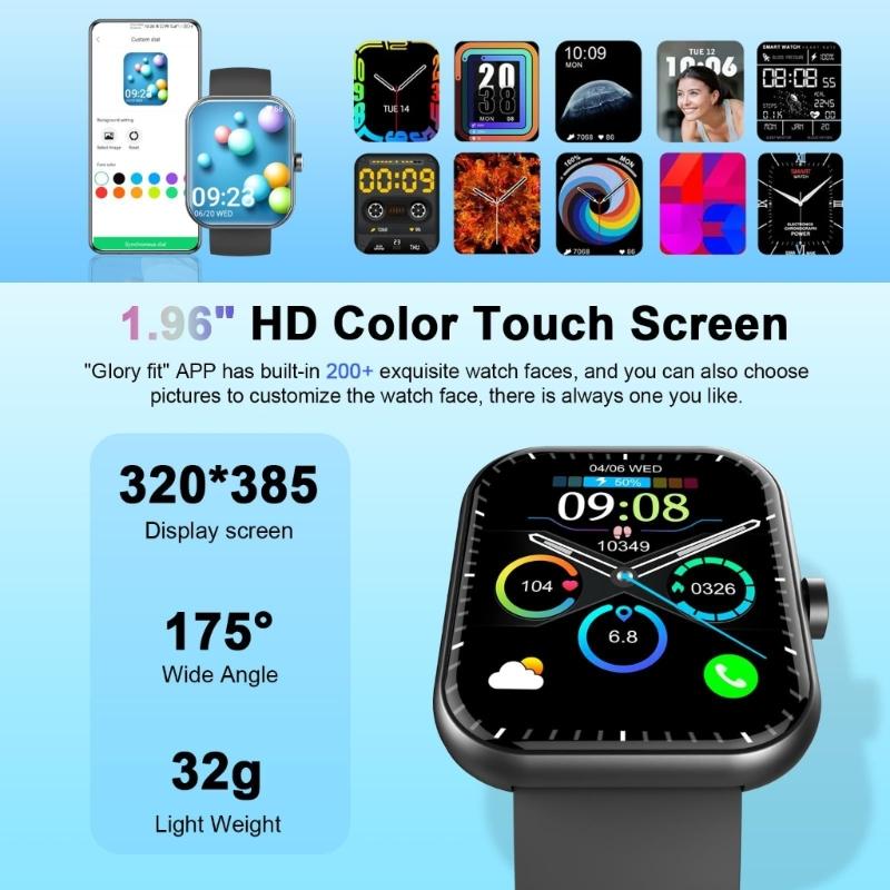 1.96Inch Touchable Screen Smartwatch with Customizable Watch Faces and Long Service Life for Indoor and Outdoor Use