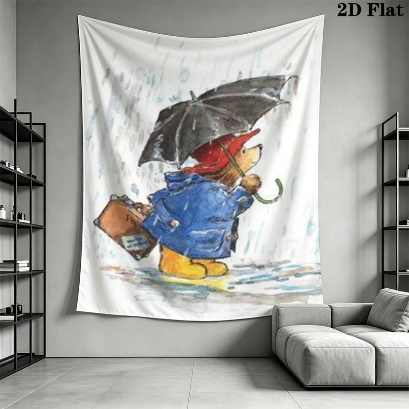 Paddington Bear Wall Tapestry Aesthetic Wall Hanging Printed Fabric Blanket Decorative Tapestries for Bedroom Living Room Home Decor