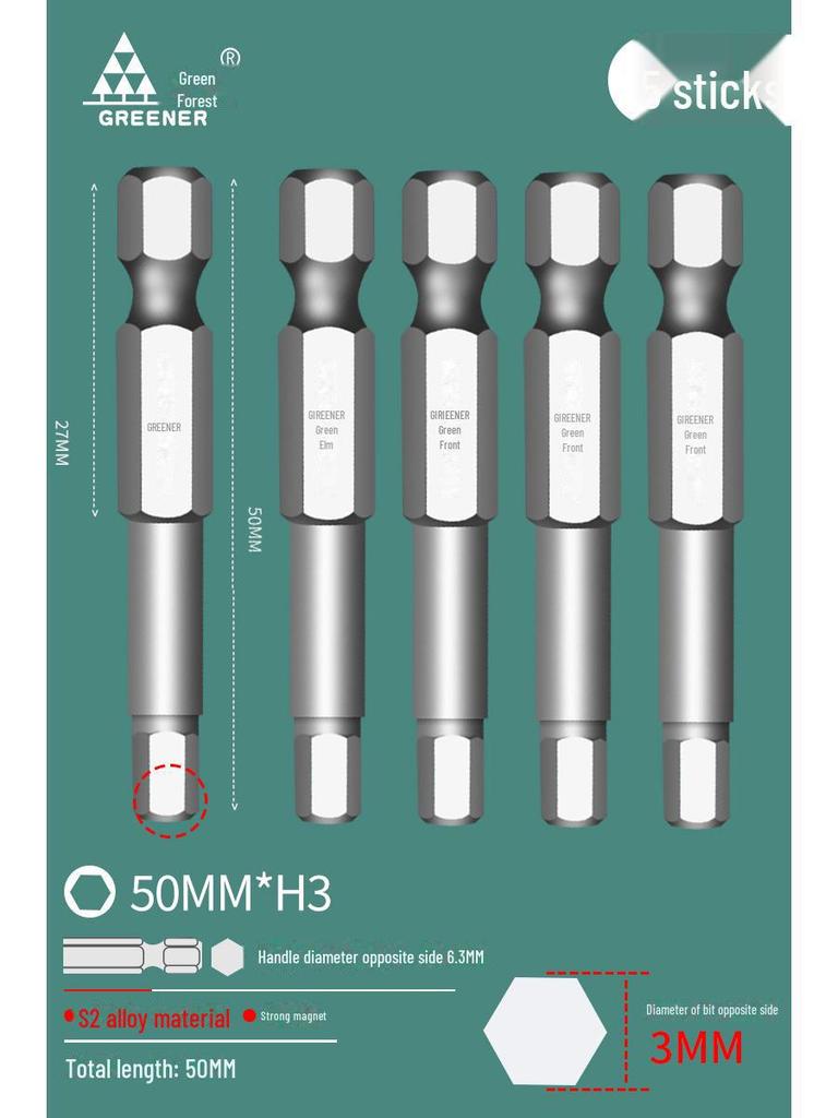 Green Forest Tungsten Steel Hex Wrench & Drill Set with Magnetic Hex Head