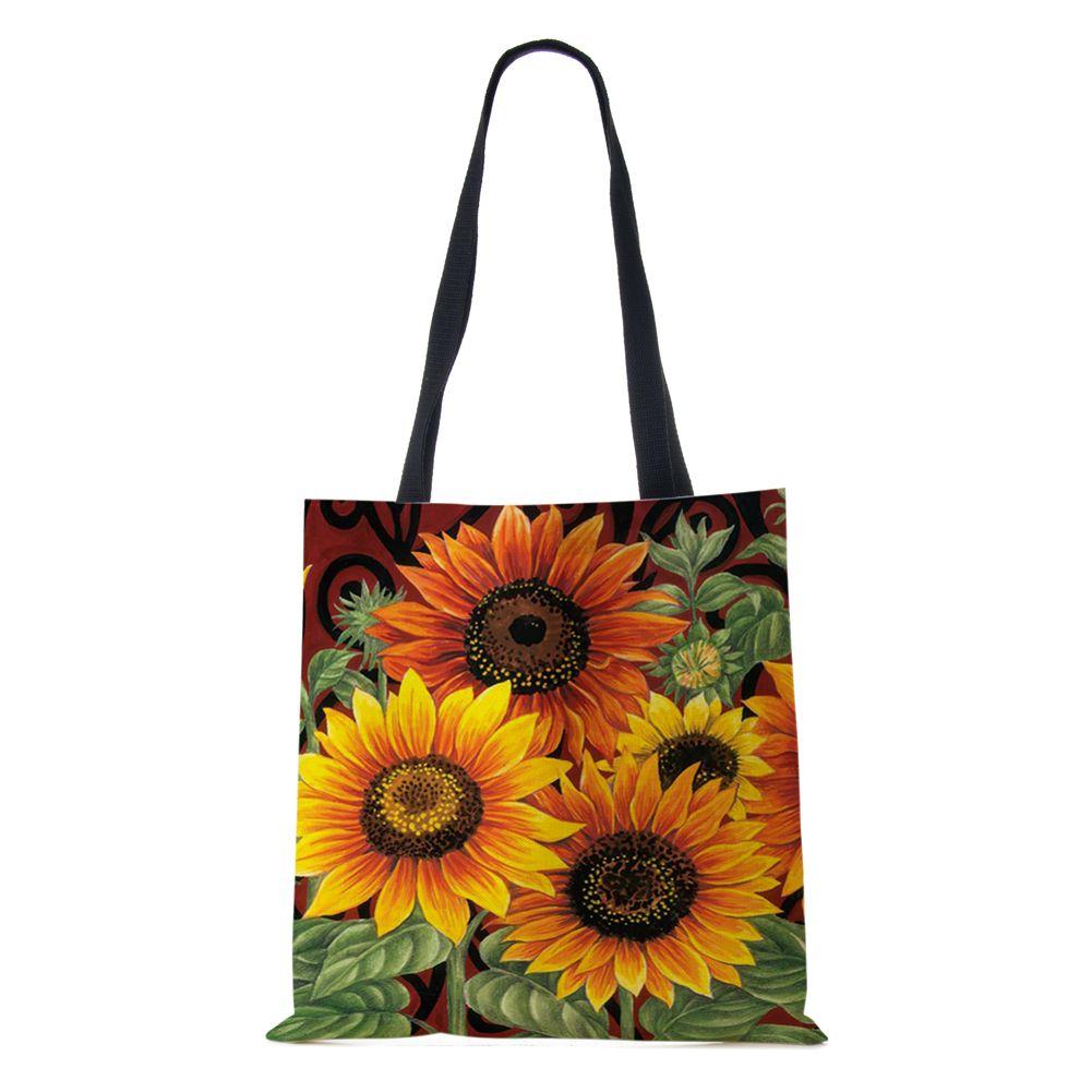 Sunflower Flowers Women Shoulder Bag Shopper Canvas Casual Grocery Handbag 2022 Print Painting Vintage Large Capacity Tote Books