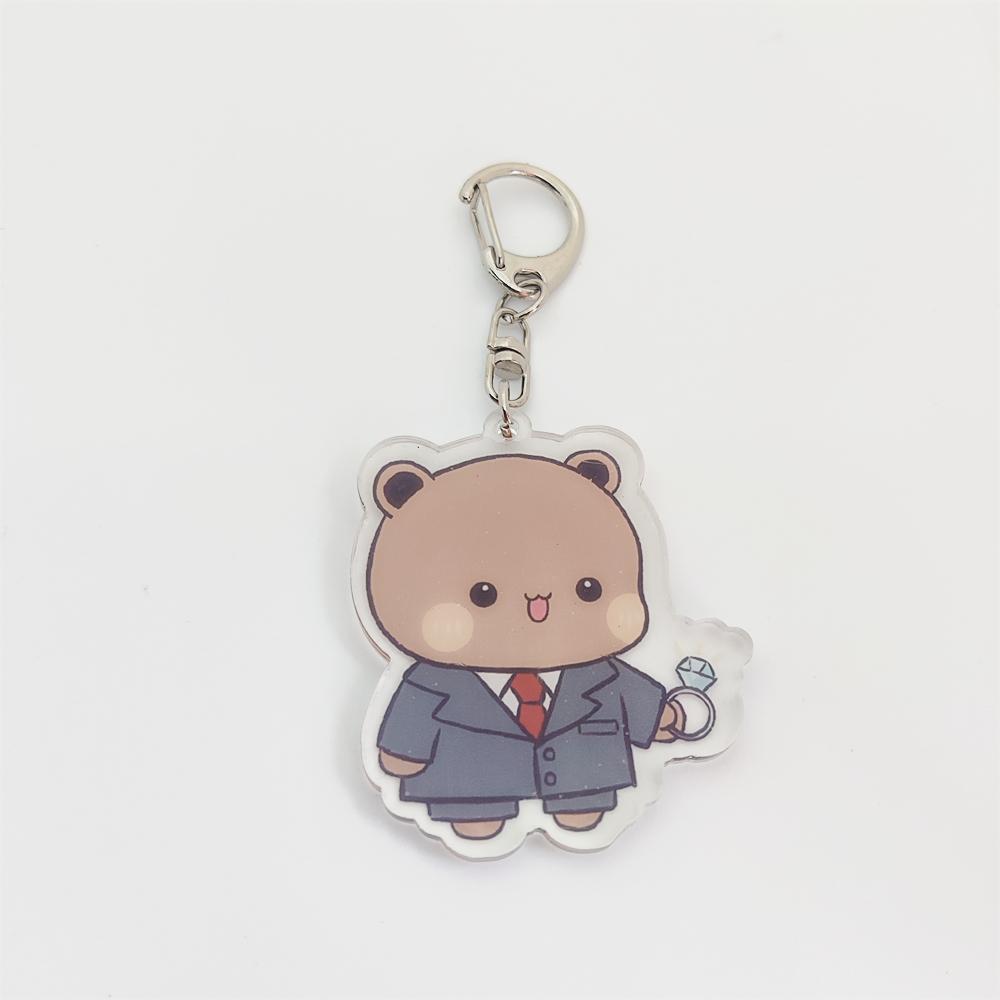 Cute  La bubuDudu Keychain Figure Couple Baby Grey Bear White Panda Key Chain Car Ring Jewelry Gifts Bag Pendant Accessories