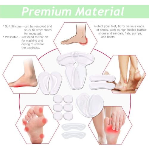 14-Piece Set of Clear Shoe Pads for Heels, Prevents Blisters and Chronic Heels