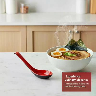 2 Stück Japanischer Stil Rot Schwarz Suppenlöffel Langer Griff Simulierte Keramik Ramen Löffel Sturzfest Hitzebeständig