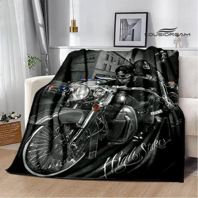 Retro Totenkopf Motorrad bedruckte Decken Picknickdecke Flansch Warme Decke Haus Reise Decken Bettwäsche Geburtstagsgeschenk