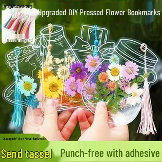 Spring DIY Transparent Flower Lamination Film: Upgraded Tassel Dried Flower Bookmark Kit