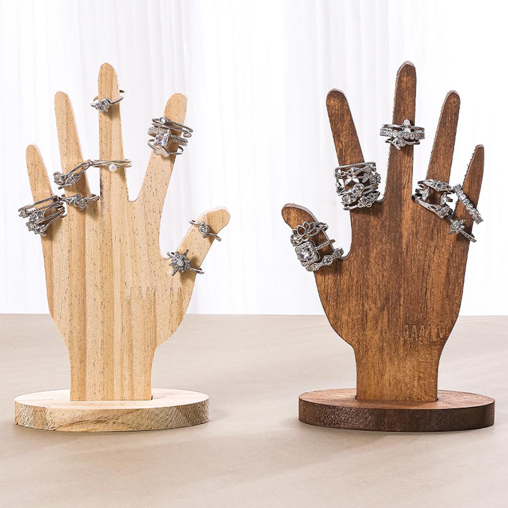 2 Pieces Stylish Hand Shaped Wooden Jewelry Display Stand Elegant Rings Bracelet Holder for Home and Store Decoration