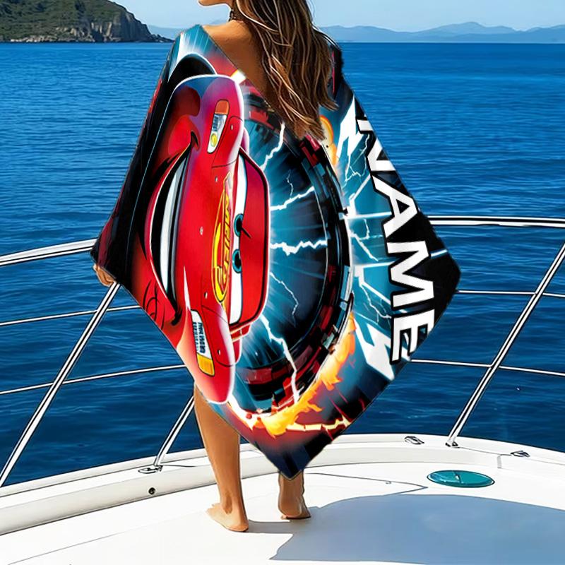 1pc Cars1 Beach Towel with Custom Name, Beach/Swimming/Bath/Picnic/Camping Towel, Suitable for Seaside Beaches