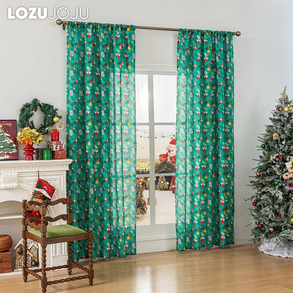 1PC LOZUJOJU Christmas Style Semi Blackout Curtains Cartoon Pattern Printed Curtains for Living Room Bedroom Balcony Window Home Decor