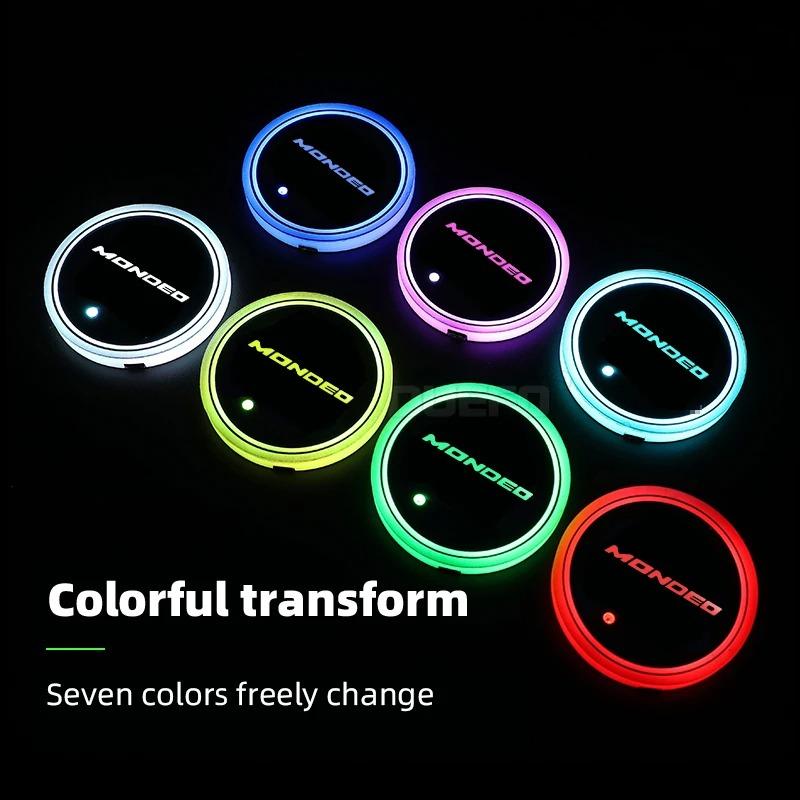 XFVD7 Luminous Car Water Cup Coaster Holder 7 Colorful USB Charging Car Led Atmosphere Light For Ford Mondeo MK5 MK4 MK3