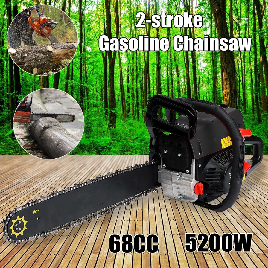5200W 68CC 20'' Chainsaw 13000RPM Gasoline Petrol Saw Cutter Bar & Chains Kit