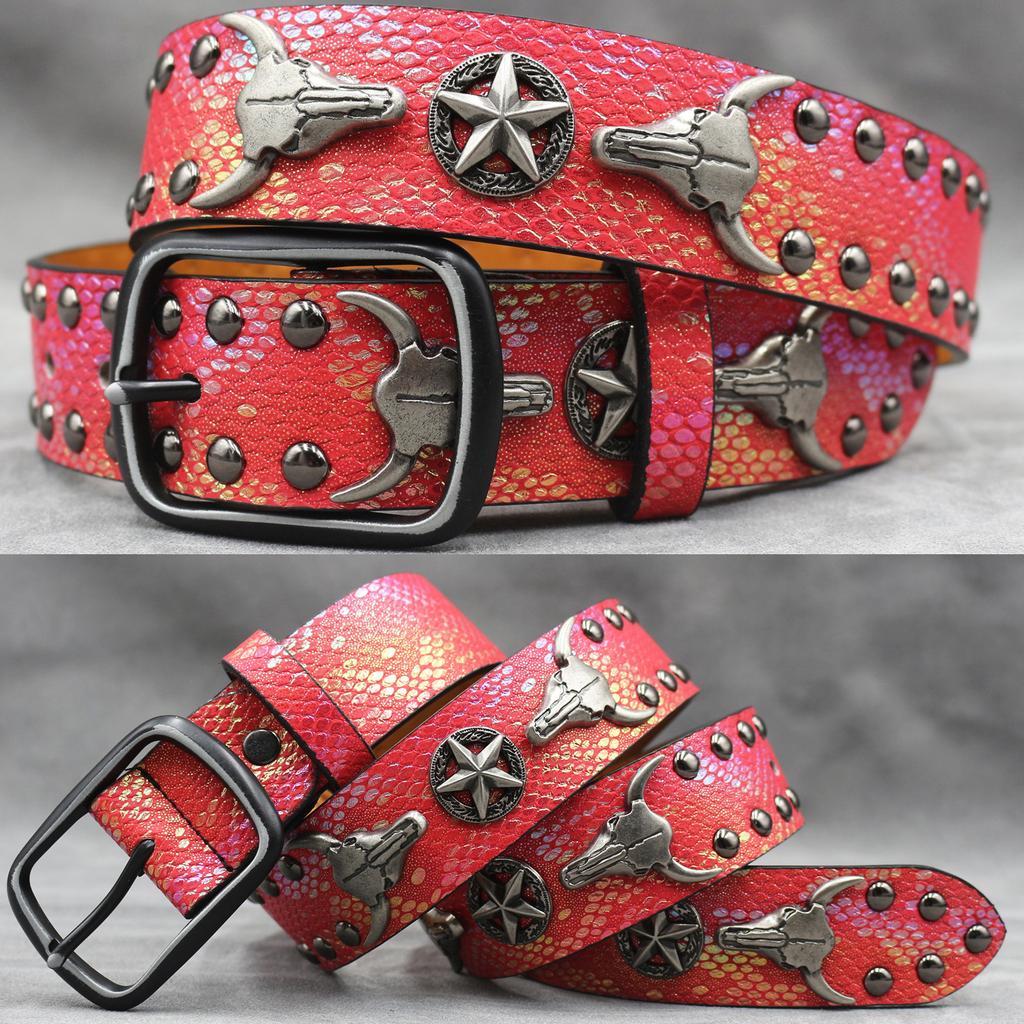 7 Colors Western Bullhead Rivet Belt Punk Men's Belt Women's Snake Pattern Versatile Decorative Belt