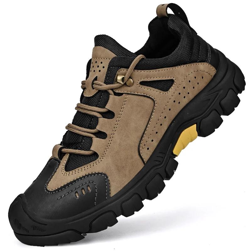 Fashion Outdoor Soft Sole Lace Anti-collision Camping Hiking Shoes Men Genuine Leather Sports Man Casual Shoes Walking Climbing Ootwear