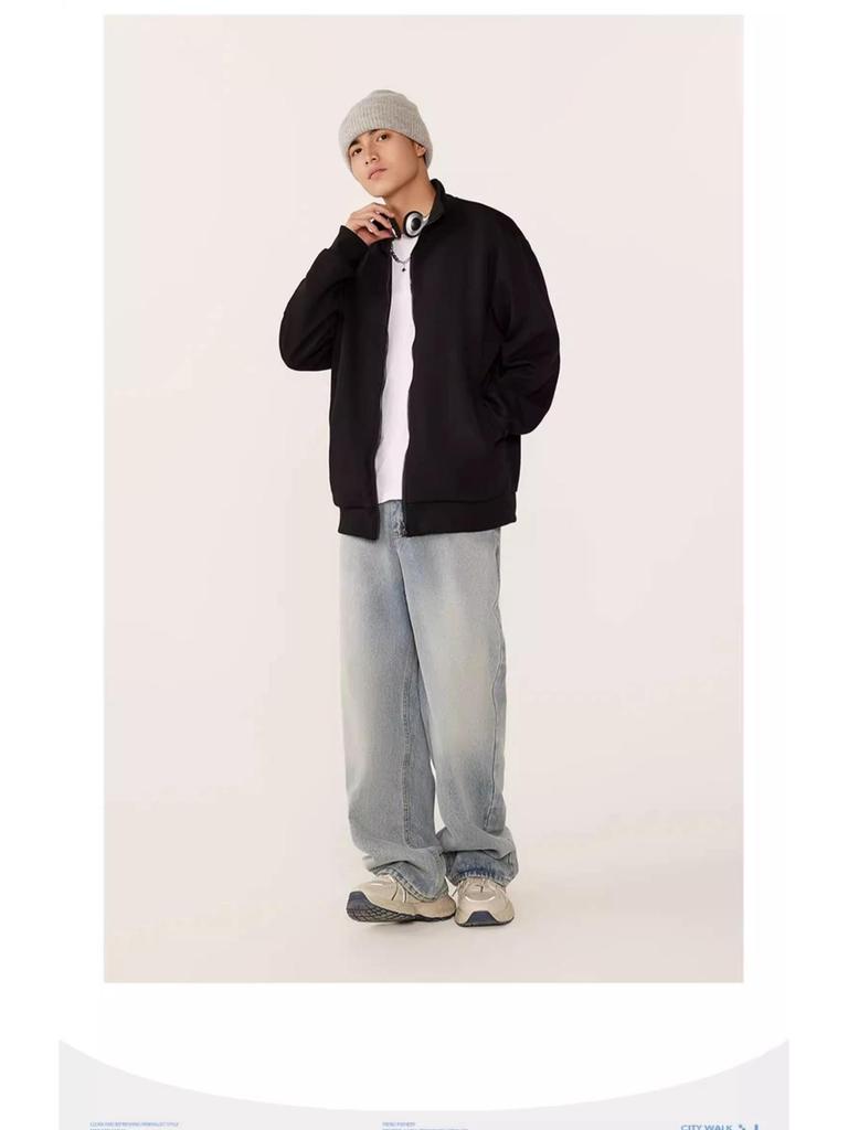 2025 Men's Stand-Up Collar Casual Cardigan Jacket - Trendy Autumn Sport Long Sleeve Hoodie.