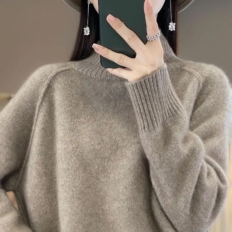 Autumn and Winter Large Size Loose All-match Western Turtleneck Knitted Sweater Sweater Jacket To Keep Warm